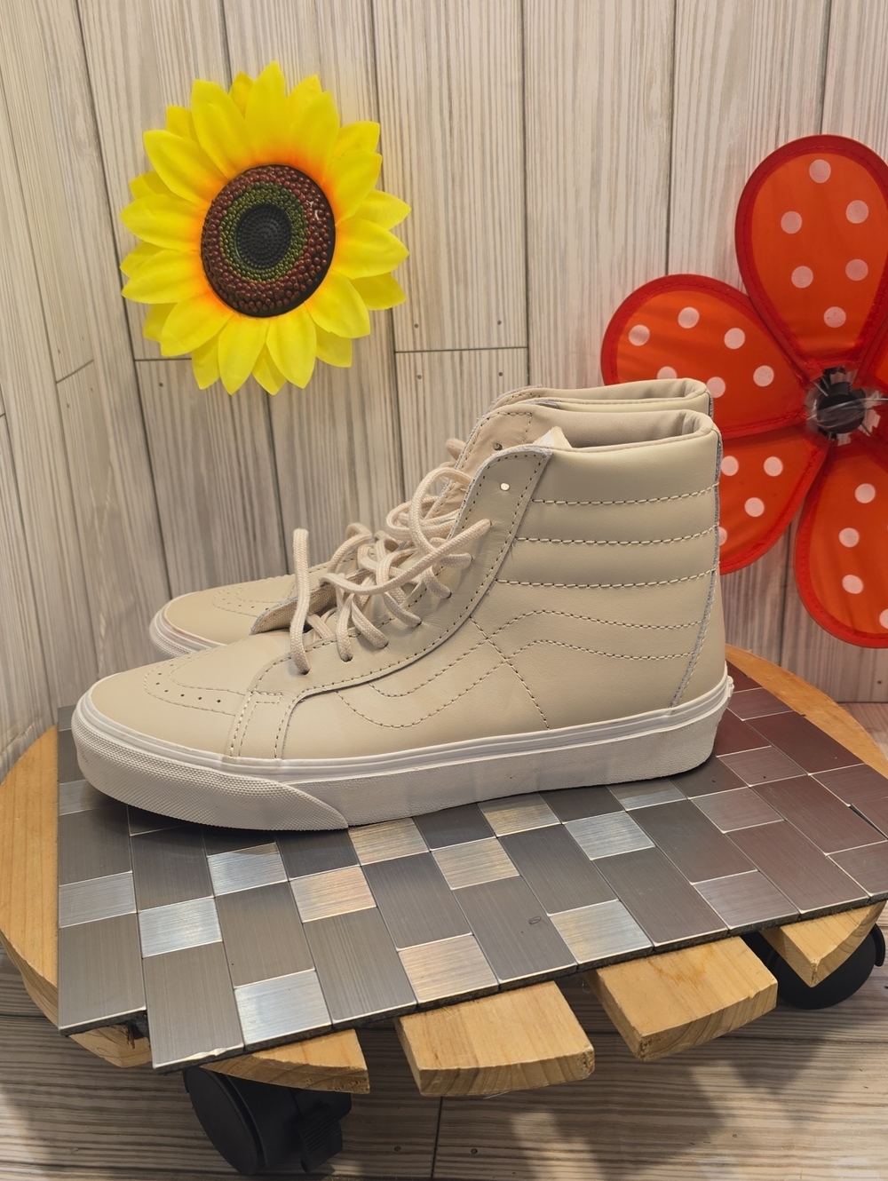 Vans High-Top Sneakers in Light Bone and White - Picture 3 of 8